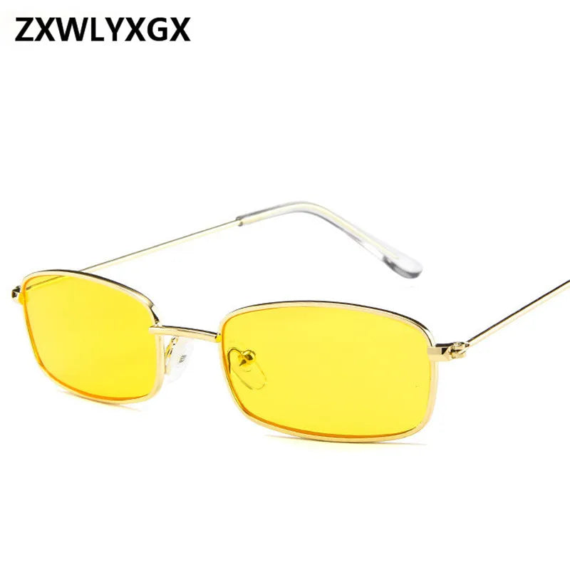 New Small Rectangle Retro Sunglasses Men Brand Designer Red Metal Frame Clear Lens Sun Glasses Women Unisex UV400